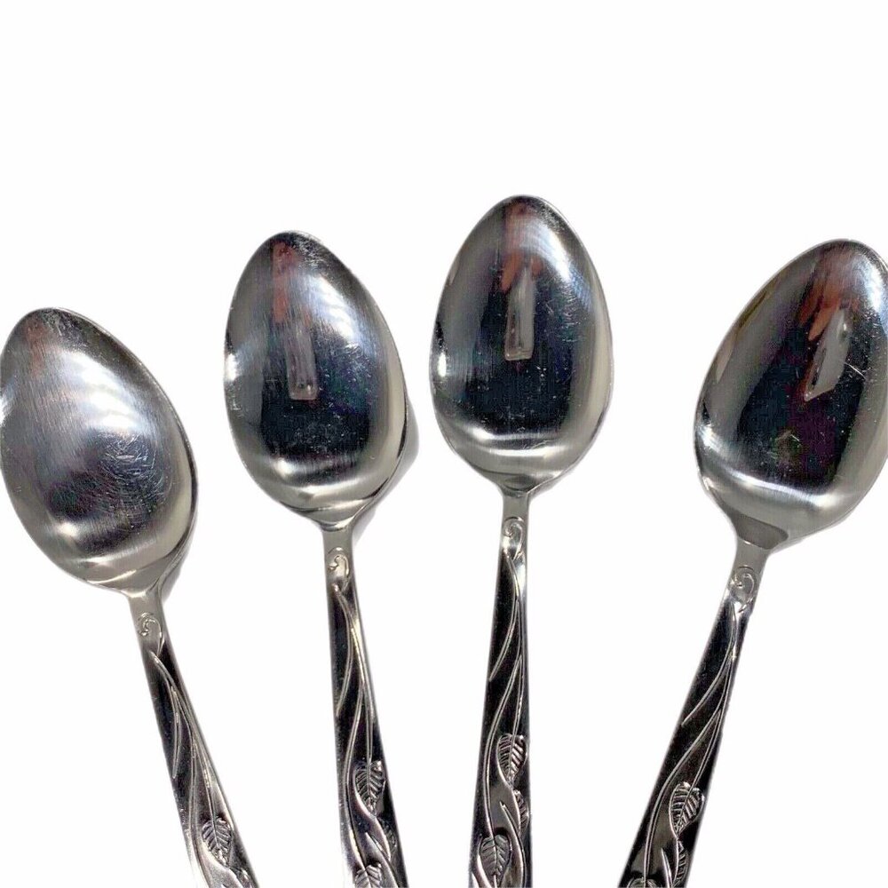Set 4 Imperial Int'l Stainless Ivy Pattern Dinner Spoons Japan Cutlers Guild Ltd - Picture 4 of 8